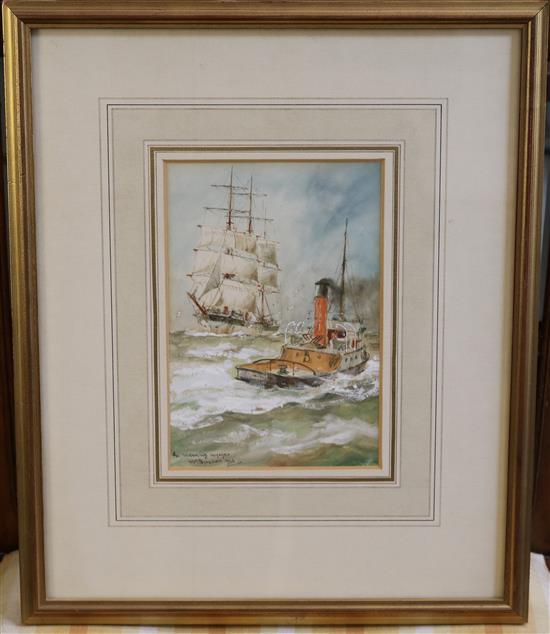 William Minshall Birchall (1884-1941) An Incoming Voyager, A North Sea Voyager, A British Merchantman and A North Sea Drifter 7 x 5in.